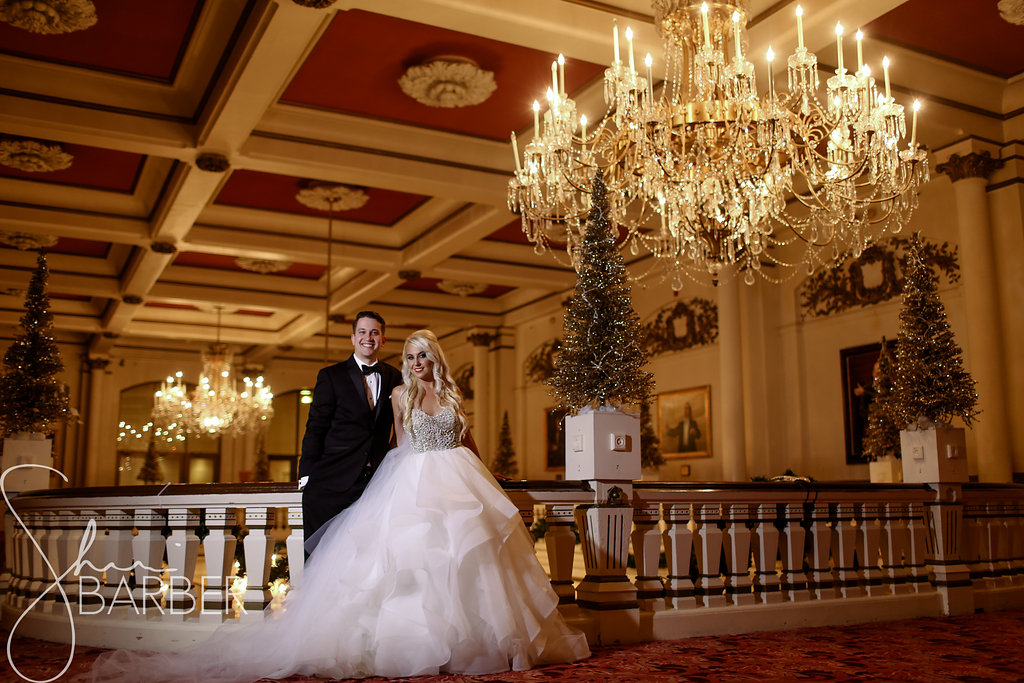 Cincinnati Wedding Planners Bride & Groom on Music Hall Balcony